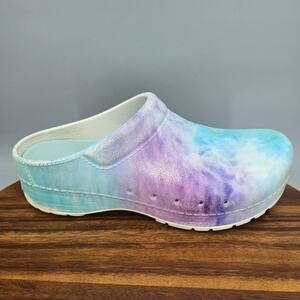 Dansko Kane Molded Clogs Womens 10.5 41 Tie Dye Blue Purple EVA Slip On Shoes